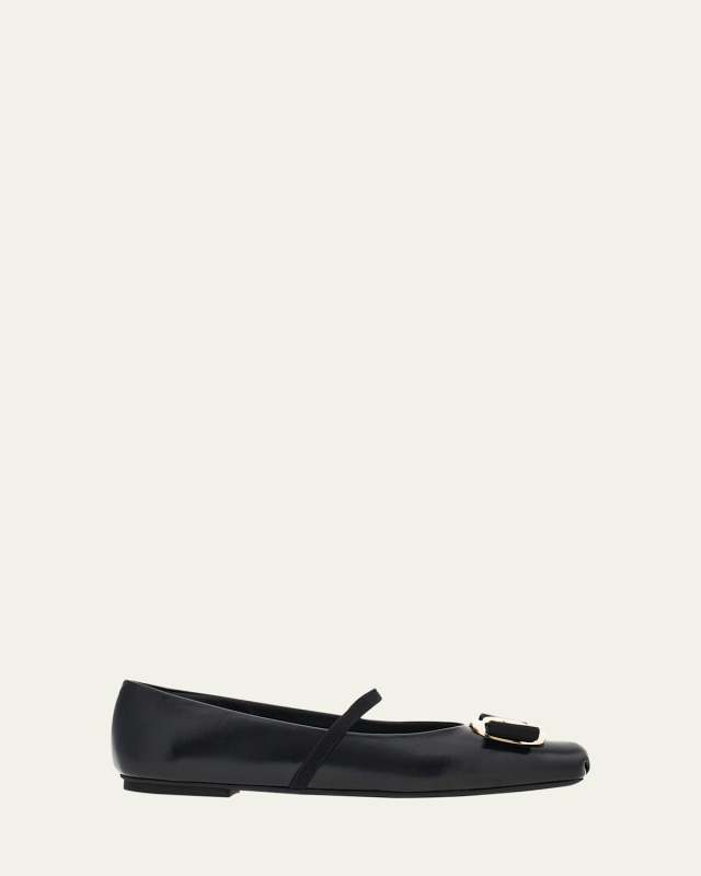 Zina Leather Bow Mary Jane Ballerina Flats